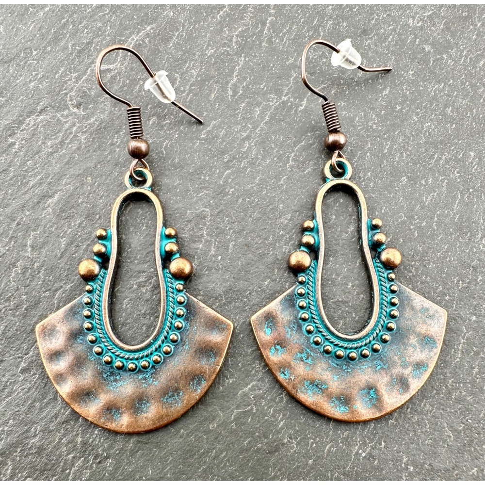 Copper Alloy Patina Egyptian Fan Drop‎ Earrings Bohemian